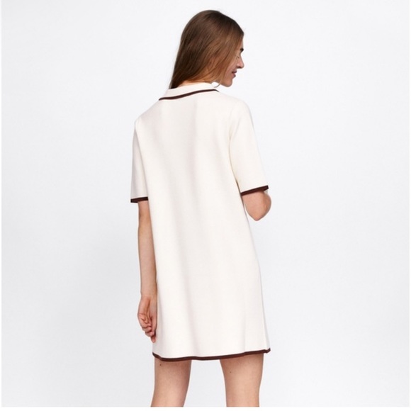 ZARA Knit Polo-style Dress with Contrasting Trims - Picture 4 of 4